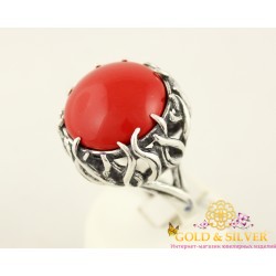Серебряное кольцо Бутон с красным кораллом 1265